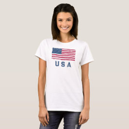 Vintage US-Flagge (Blauer Text) T - Shirt von Frau