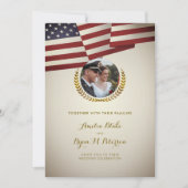 Vintage US-Flagge | Gold Laurel Leaf | Hochzeit Einladung (Vorderseite)