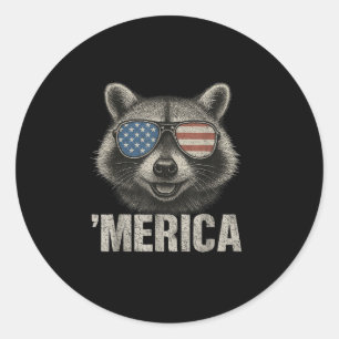 Vintage US-Flagge Merica Waschbär 4. Juli Lustiges Runder Aufkleber