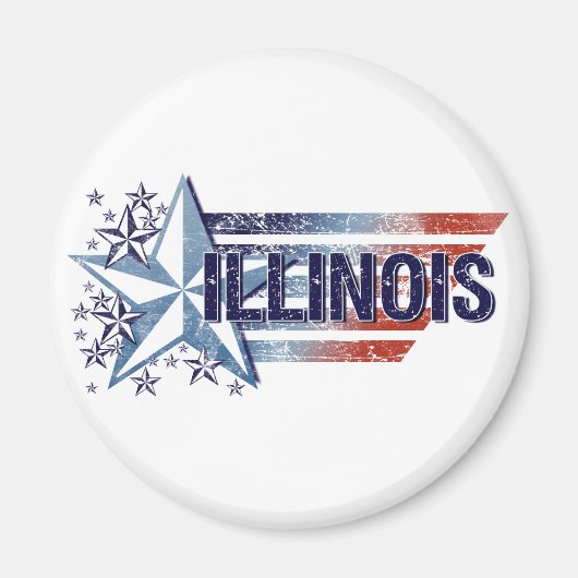 Vintage US-Flagge mit Star - Illinois Magnet (Vorne)