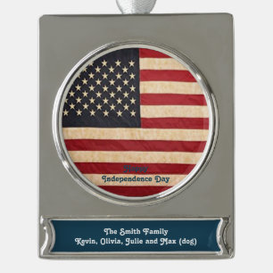 Vintage US Flagge unter amerikanischer Flagge Banner-Ornament Silber