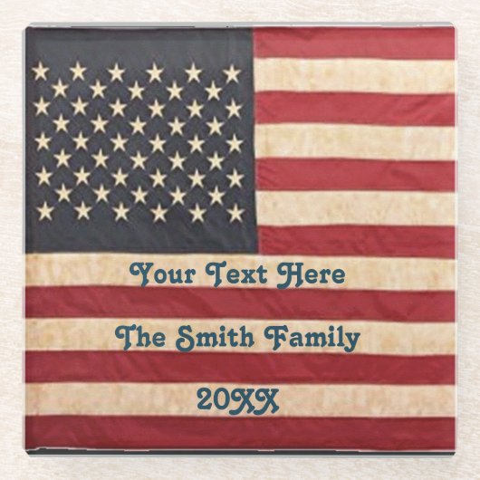 Vintage US Flagge unter amerikanischer Flagge Glasuntersetzer (Vorderseite)