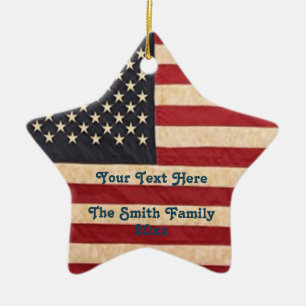 Vintage US Flagge unter amerikanischer Flagge Keramik Ornament