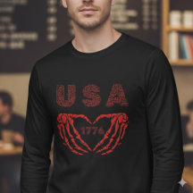 Vintage USA 1776 Skelett-Herz-Hände T-Shirt
