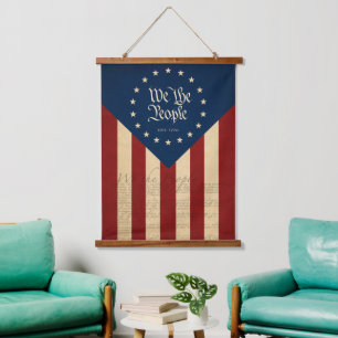 Vintage USA 250. Geburtstagsflagge, Patriotische F Wandteppich Mit Holzrahmen
