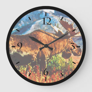 Vintage USA Alaska Bull-Elch Große Wanduhr
