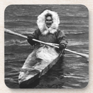 Vintage USA Alaska eskimo and his kayak Getränkeuntersetzer