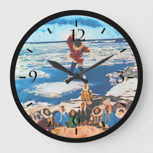 Vintage USA Alaska eskimo Decke werfen Große Wanduhr (Vorderseite)
