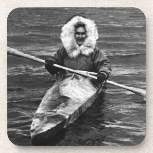 Vintage USA Alaska eskimo und sein Kajak Getränkeuntersetzer (Vorderseite)