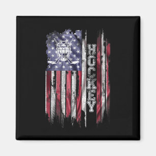 Vintage-USA-Amerikanische-Flagge-Hockeyspieler-Sil Magnet