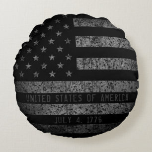 Vintage-USA-Amerikanische Flagge mit abgenutztem T Rundes Kissen