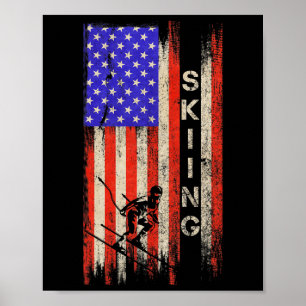 Vintage-USA-Amerikanische-Flagge-Ski-Sportler-Silh Poster