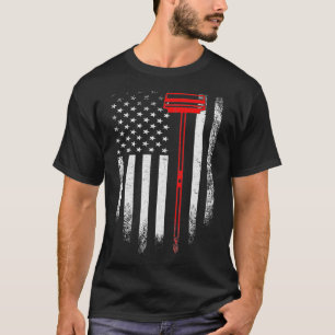 Vintage USA Curling Broom American Flag Funny Funn T-Shirt