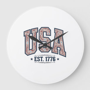 Vintage USA Est 1776 Patriotic Engraving Shirt_1 Große Wanduhr