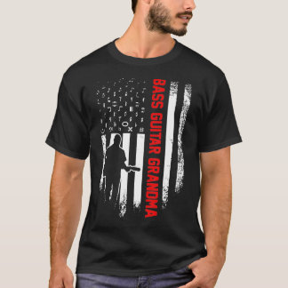 Vintage Usa Flag Bass Guitar Grandma Guitarist Sil T-Shirt