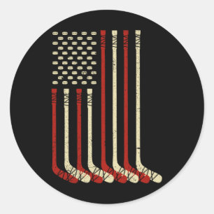 Vintage-USA-Flagge Eishockey - Lustiges Eishockey Runder Aufkleber
