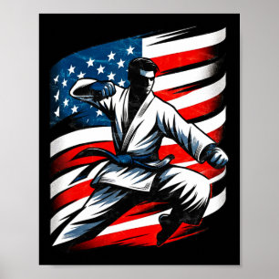 Vintage-USA-Flagge mit japanischer Kunst Karate Ma Poster