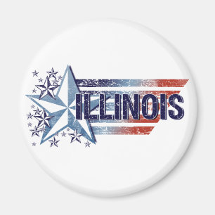 Vintage USA-Flagge mit Stern - Illinois Magnet