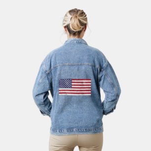 Vintage-USA-Flagge Patriotisch Amerikanisch Rot We Jeansjacke