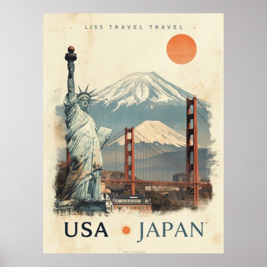 Vintage USA Japan Travel Retro Featuring Poster (Vorne)