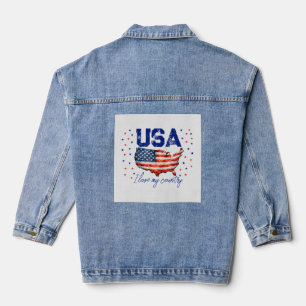 Vintage USA Karte Patriotisches T-Shirt - Ich lieb Jeansjacke