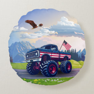 Vintage, USA-Monstertruck Rundes Kissen