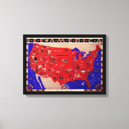Vintage USA Reisebüro Karte Leinwanddruck (Vorderseite)