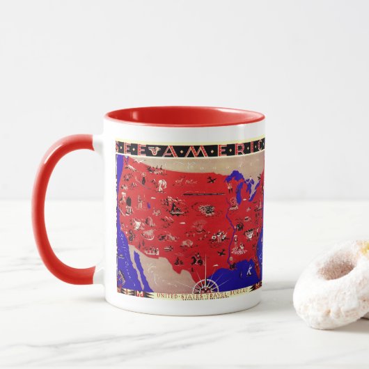 Vintage USA Reisebüro Karte Tasse (Mit Donut)