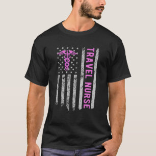Vintage-USA-Reisepflegekraft-Amerikanische-Flagge- T-Shirt