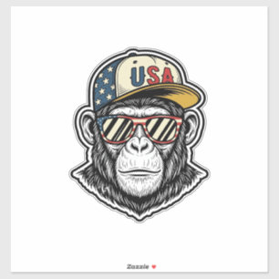 Vintage USA Schimpanse Patriotische Sonnenbrille S Aufkleber