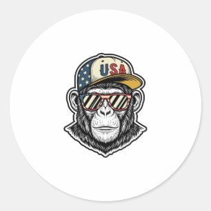 Vintage USA Schimpanse Patriotische Sonnenbrille-S Runder Aufkleber