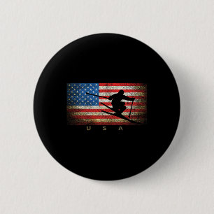 Vintage USA Skifahren Amerikanische Flagge Clic Fr Button