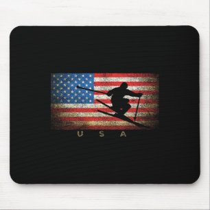 Vintage USA Skifahren Amerikanische Flagge Clic Fr Mousepad