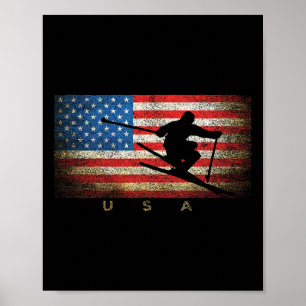 Vintage USA Skifahren Amerikanische Flagge Clic Fr Poster