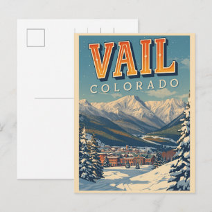 vintage Vail Colorado Outdoor Winter Schnee Ski Postkarte