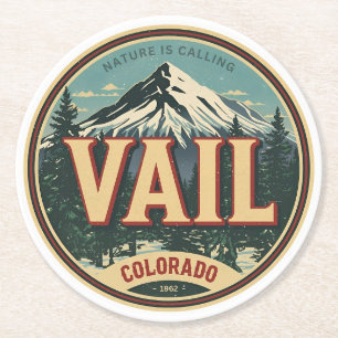 vintage Vail Colorado Outdoor Winter Schnee Ski Runder Pappuntersetzer