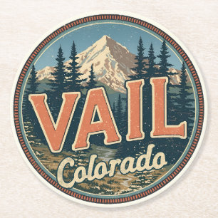 vintage Vail Colorado Outdoor Winter Schnee Ski Runder Pappuntersetzer