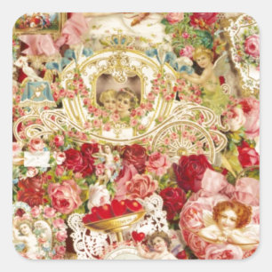 Vintage ValentinCollage Quadratischer Aufkleber