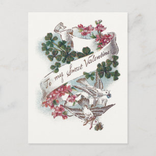 Vintage Valentinduhren, Klee und Blume Feiertagspostkarte
