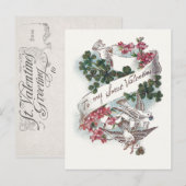 Vintage Valentinduhren, Klee und Blume Feiertagspostkarte (Vorne/Hinten)