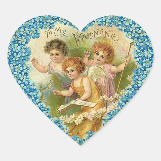 Vintage Valentine Cherub Heart Stickers (Vorderseite)