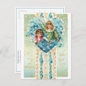 Vintage Valentine Children & Blue vergessen-Me-Not Postkarte (Vorne/Hinten)