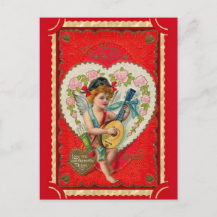 Vintage valentine cupid art musique postkarte