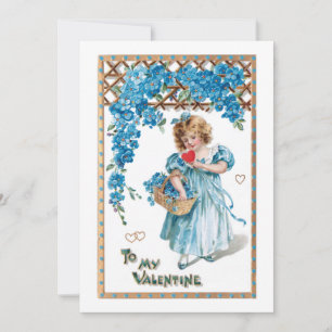 Vintage Valentine Girl mit Blue Vergiss-me-Nots Feiertagskarte