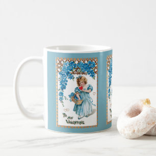 Vintage Valentine Girl mit Blue Vergiss-me-Nots Kaffeetasse