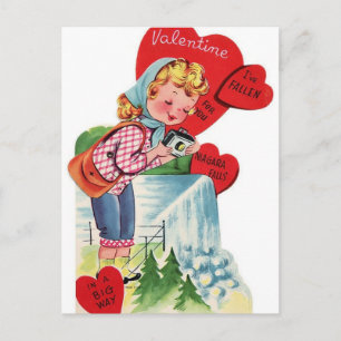 Vintage Valentine Girl mit Kamera Feiertagspostkarte