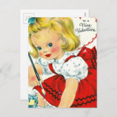 Vintage Valentine Girl Painting Feiertagspostkarte (Vorne/Hinten)