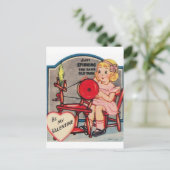 Vintage Valentine Girl Spinning Wool Feiertagspostkarte (Stehend Vorderseite)