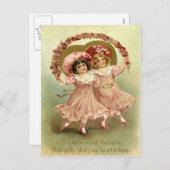 Vintage Valentine Girls Feiertagspostkarte (Vorne/Hinten)