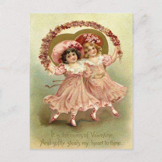 Vintage Valentine Girls Feiertagspostkarte (Vorderseite)
